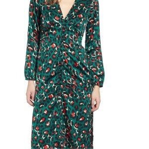 Leith Vibrant Green Animal Print Long Sleeve Dress